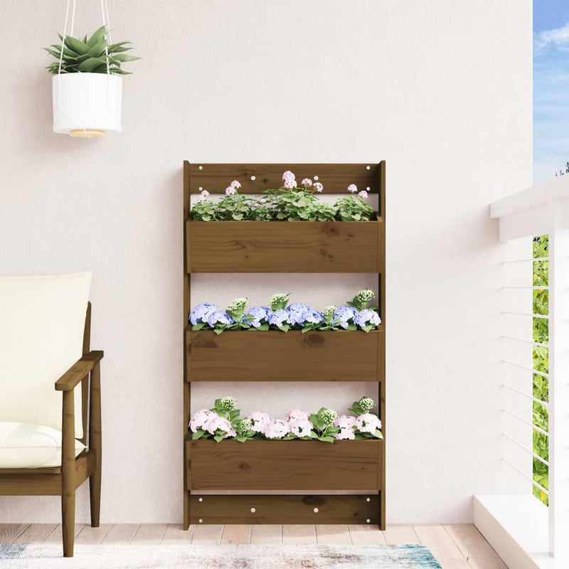 Load image into Gallery viewer, Vidaxl plantenbak wand 3-laags 60x18,5x110 cm grenenhout honingbruin
