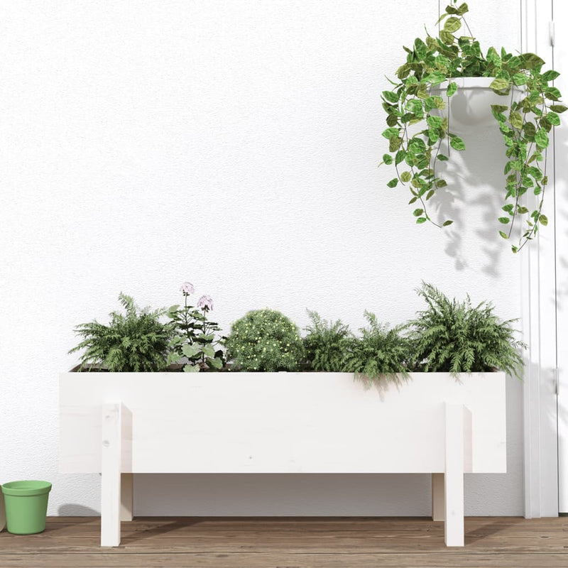Afbeelding laden in galerijviewer, Vidaxl plantenbak verhoogd 101x30x38 cm massief grenenhout wit
