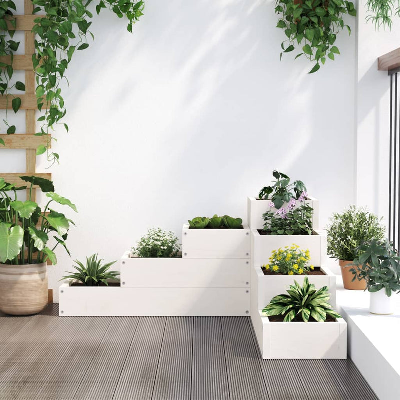 Load image into Gallery viewer, VidaXL Plantenbak 4-laags 80,5x79x36 cm massief grenenhout wit
