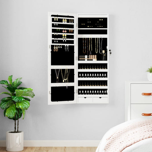 Vidaxl sieradenkast met spiegel en led wandgemonteerd wit