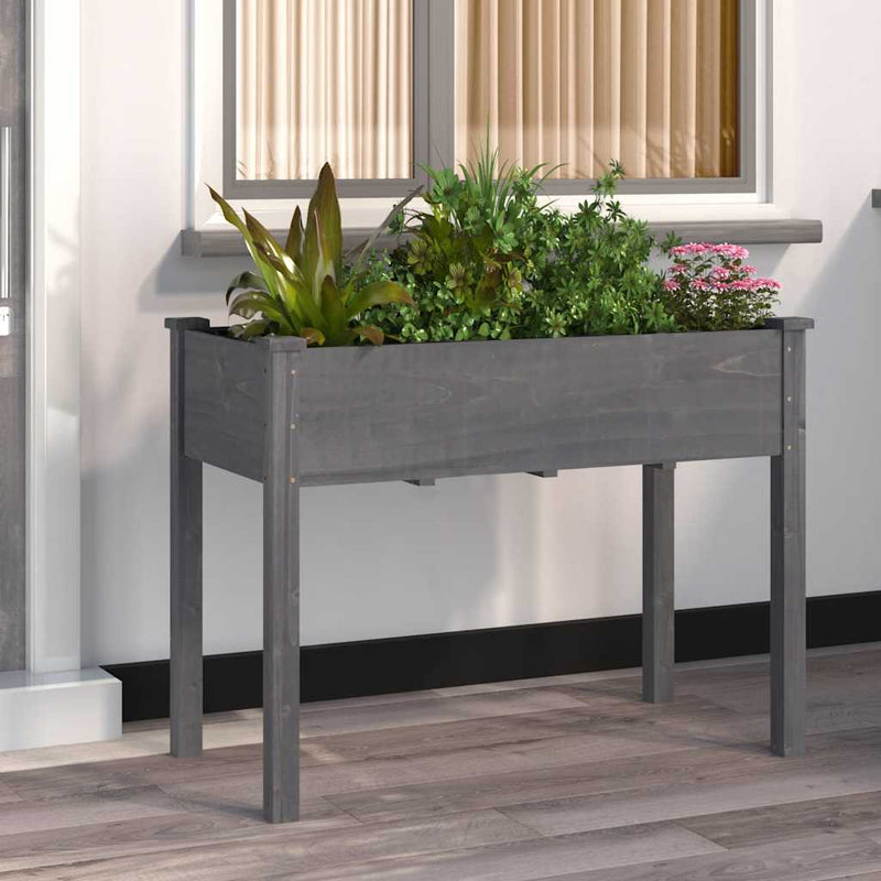Afbeelding laden in galerijviewer, Vidaxl plantenbak met voering 118x59x76 cm massief vurenhout grijs
