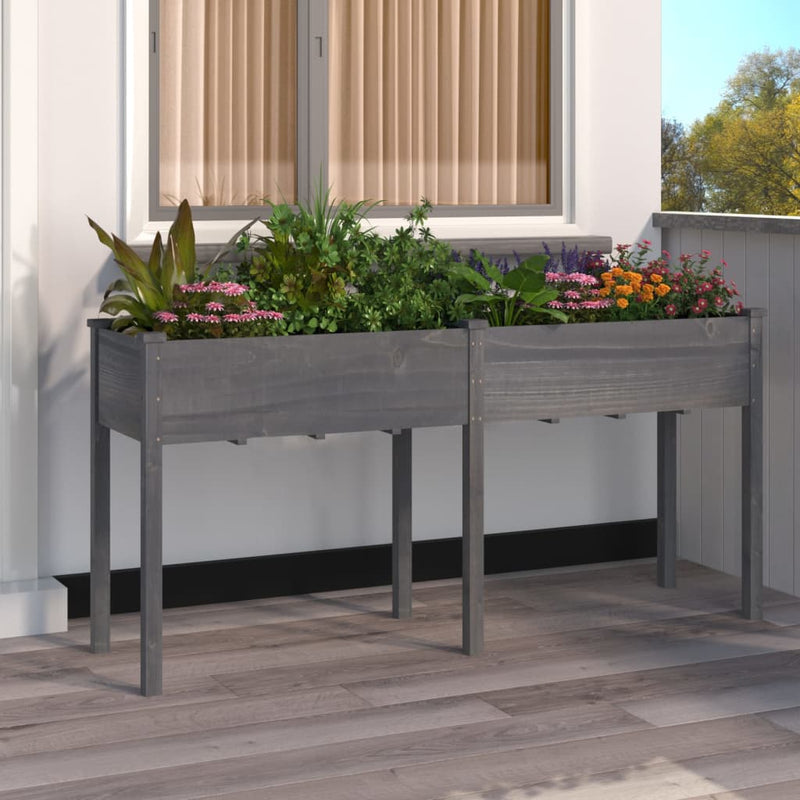 Afbeelding laden in galerijviewer, Vidaxl plantenbak met voering 161x45x76 cm massief vurenhout grijs
