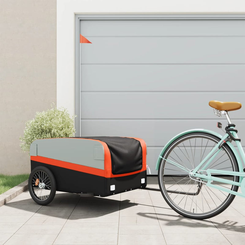 Load image into Gallery viewer, Vidaxl fietstrailer 45 kg ijzer zwart en oranje
