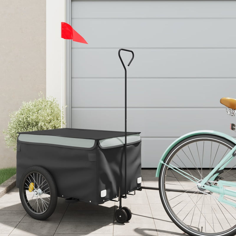 Afbeelding laden in galerijviewer, Vidaxl fietstrailer 30 kg ijzer zwart en grijs
