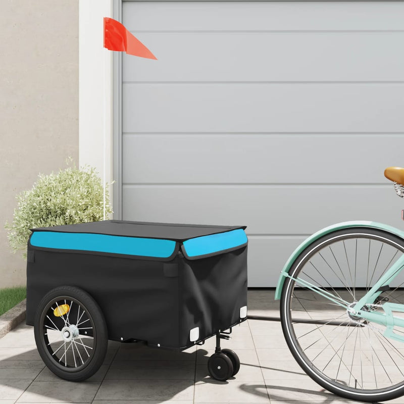 Load image into Gallery viewer, Vidaxl fietstrailer 45 kg ijzer zwart en blauw
