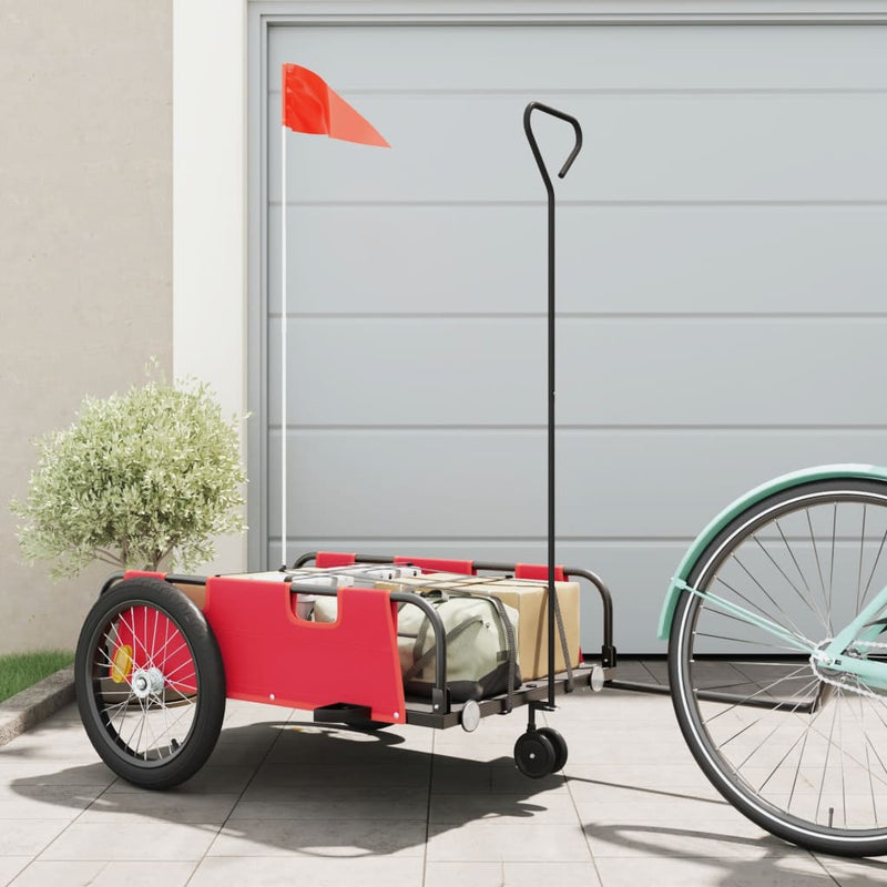 Load image into Gallery viewer, Vidaxl fietstrailer oxford stof en ijzer rood en zwart
