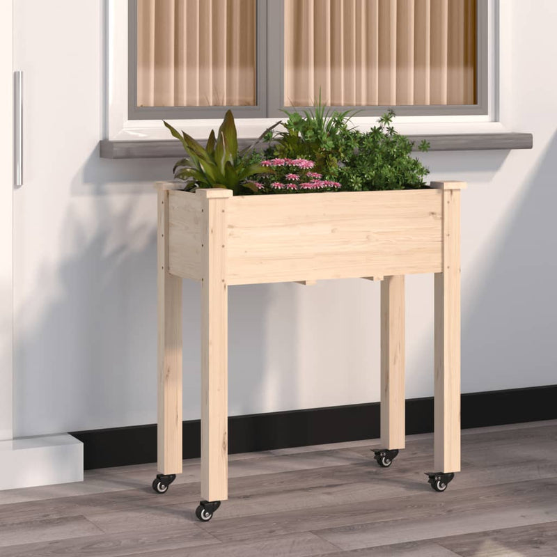 Afbeelding laden in galerijviewer, Vidaxl plantenbak op wieltjes 71x37x80 cm massief vurenhout
