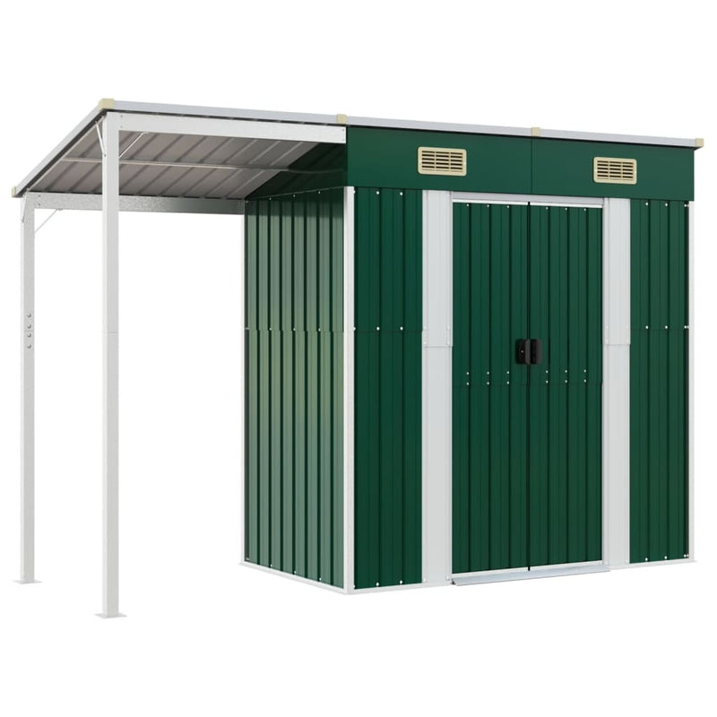 Load image into Gallery viewer, VidaXL Tuinschuur met verlengd dak 277x110,5x181 cm staal groen
