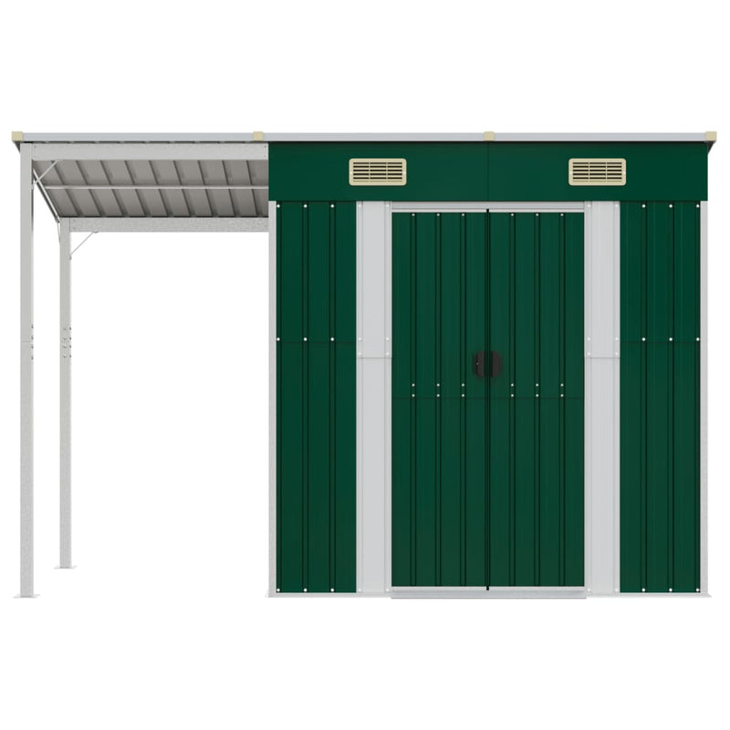 Load image into Gallery viewer, VidaXL Tuinschuur met verlengd dak 277x110,5x181 cm staal groen
