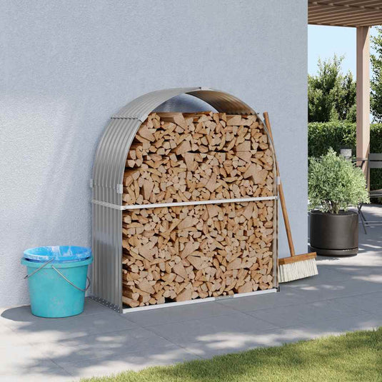 Vidaxl haardhoutopslag 120x45x140 cm gegalvaniseerd staal lichtgrijs