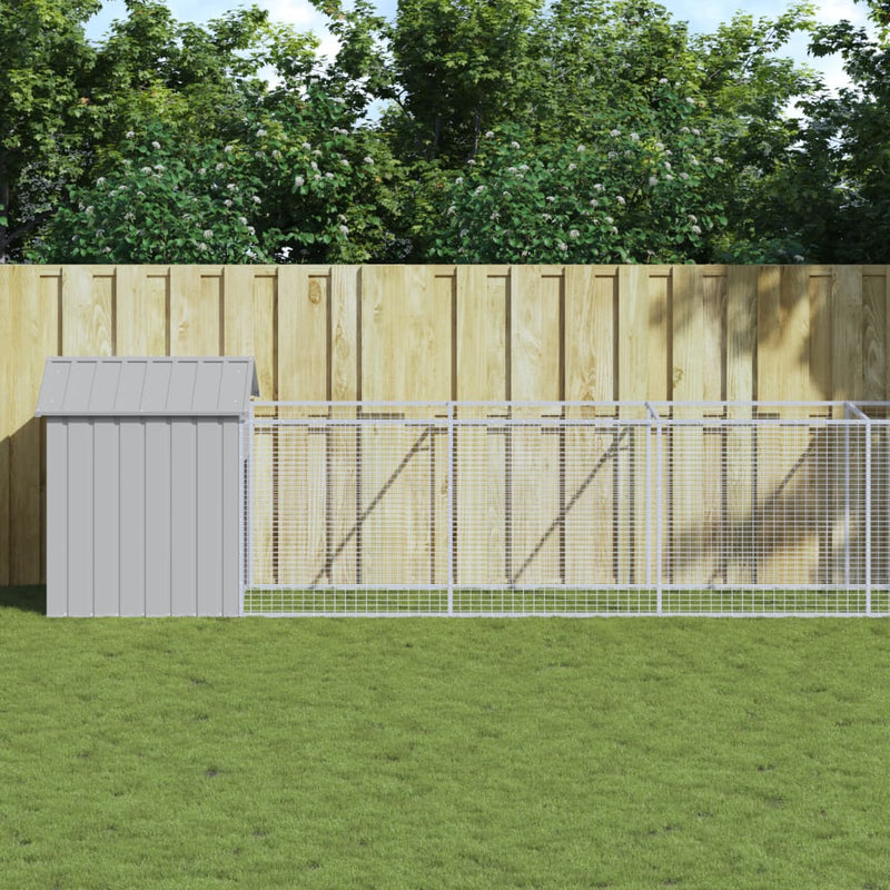 Load image into Gallery viewer, VidaXL Hondenhok met dak 117x609x123 cm staal lichtgrijs
