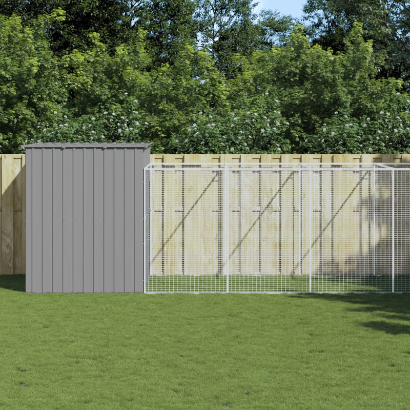Load image into Gallery viewer, VidaXL Hondenhok met ren 214x661x181 cm staal lichtgrijs
