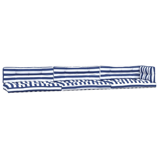 VidaXL Palletkussens 7 st stof gestreept wit en blauw