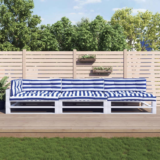 VidaXL Palletkussens 7 st stof gestreept wit en blauw