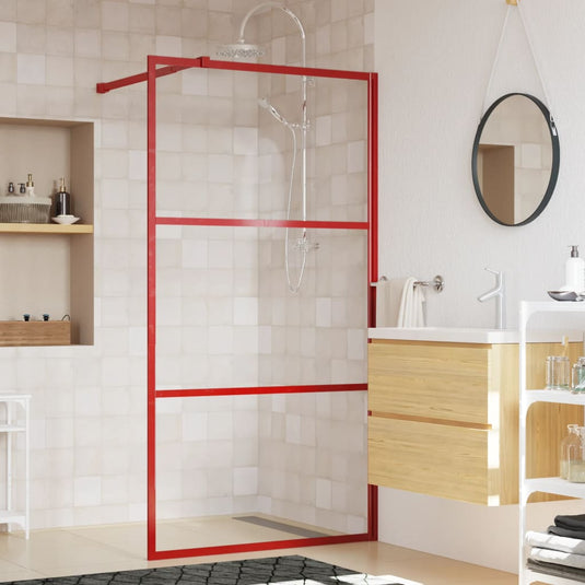 Vidaxl inloopdouchewand transparant 100x195 cm esg-glas rood