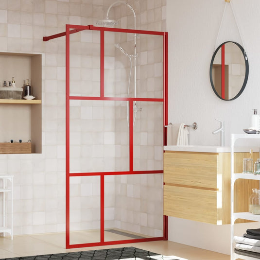 VidaXL Inloopdouchewand transparant 115x195 cm ESG-glas rood