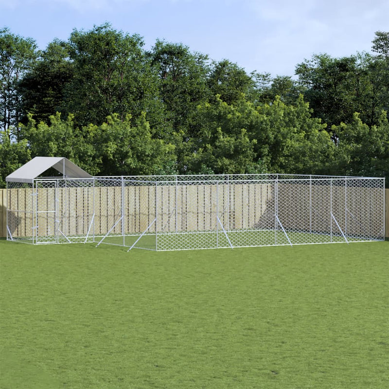 Load image into Gallery viewer, VidaXL Hondenkennel met dak 10x6x2,5 m gegalvaniseerd staal zilver
