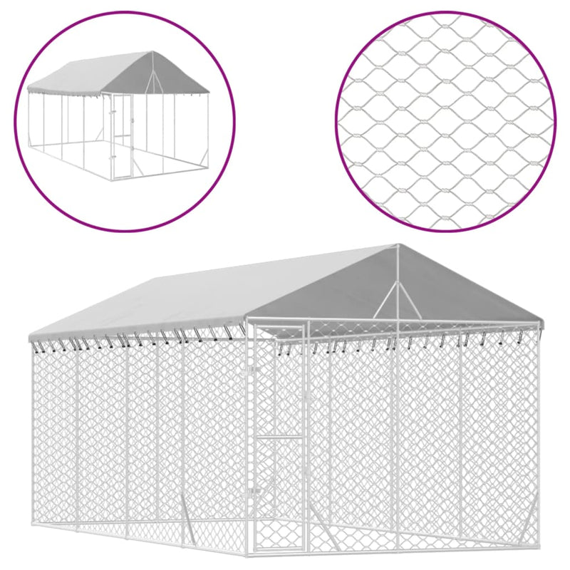 Load image into Gallery viewer, VidaXL Hondenkennel met dak 3x6x2,5 m gegalvaniseerd staal zilverkleur
