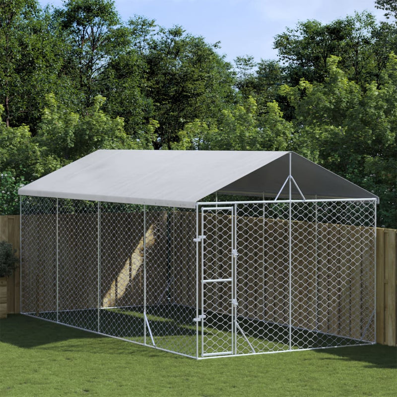 Load image into Gallery viewer, VidaXL Hondenkennel met dak 3x6x2,5 m gegalvaniseerd staal zilverkleur
