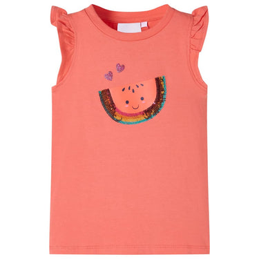 Vidaxl kindershirt met ruches aan de mouwen 116 koraalkleurig