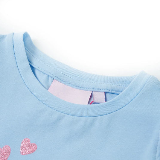 VidaXL Kindershirt met ruches aan de mouwen 128 lichtblauw