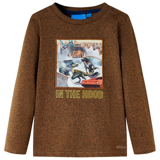 VidaXL Kindershirt met lange mouwen 128 gemêleerd cognackleur