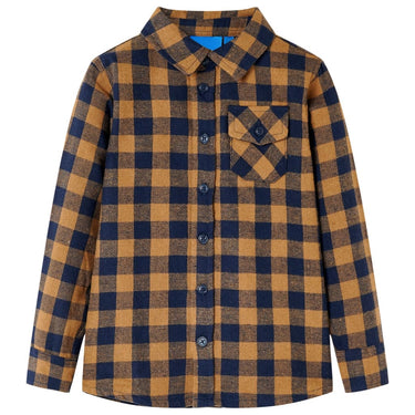 Vidaxl kinderoverhemd geruit 92 cognackleurig en blauw