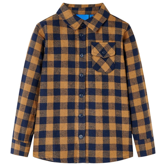 Vidaxl kinderoverhemd geruit 92 cognackleurig en blauw