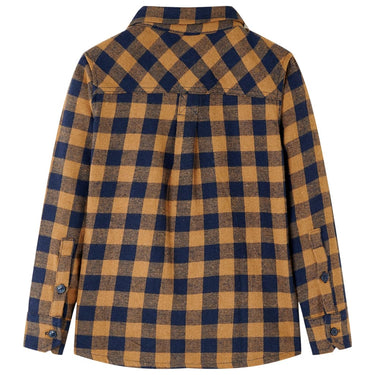 Vidaxl kinderoverhemd geruit 92 cognackleurig en blauw