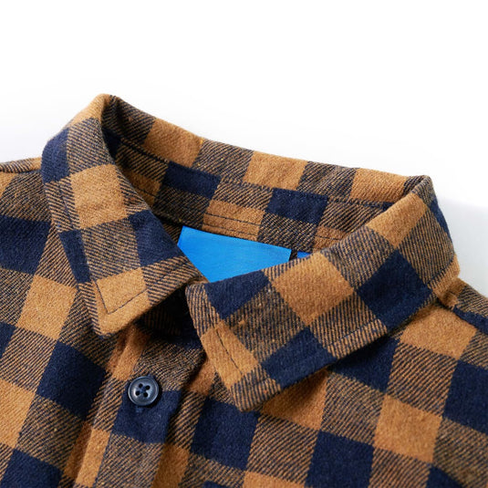 Vidaxl kinderoverhemd geruit 92 cognackleurig en blauw