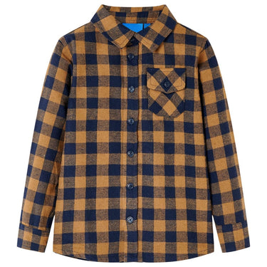 Vidaxl kinderoverhemd geruit 104 cognackleurig en blauw