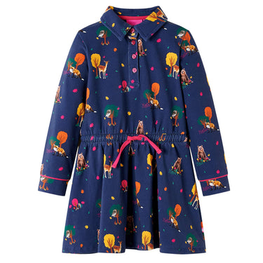 Vidaxl kinderjurk lange mouwen en trekkoord 92 marineblauw