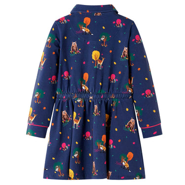 Vidaxl kinderjurk lange mouwen en trekkoord 116 marineblauw