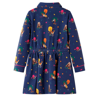 Vidaxl kinderjurk lange mouwen en trekkoord 140 marineblauw