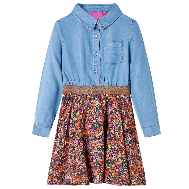 Load image into Gallery viewer, VidaXL Kinderjurk met lange mouwen 140 marineblauw en denimblauw
