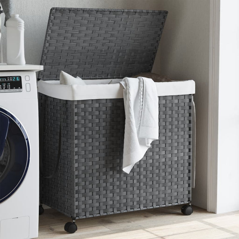 Load image into Gallery viewer, Vidaxl wasmand op wielen 60x35x60,5 cm rattan grijs
