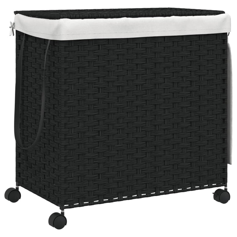 Load image into Gallery viewer, Vidaxl wasmand op wielen 60x35x60,5 cm rattan zwart
