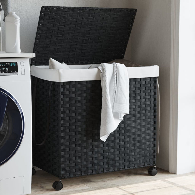 Load image into Gallery viewer, Vidaxl wasmand op wielen 60x35x60,5 cm rattan zwart
