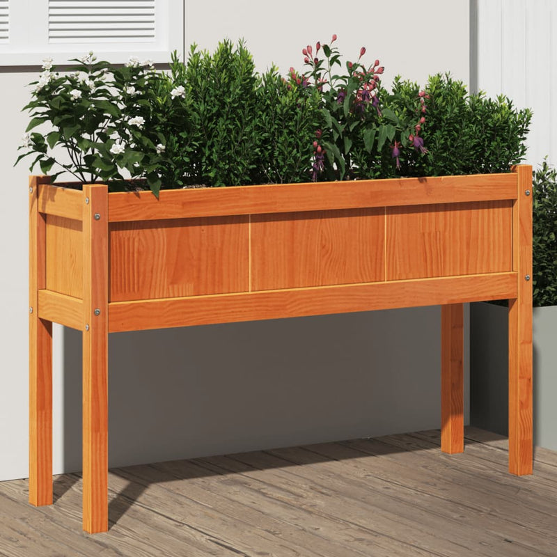 Load image into Gallery viewer, Vidaxl plantenbak met poten 110x31x70 cm grenenhout wasbruin
