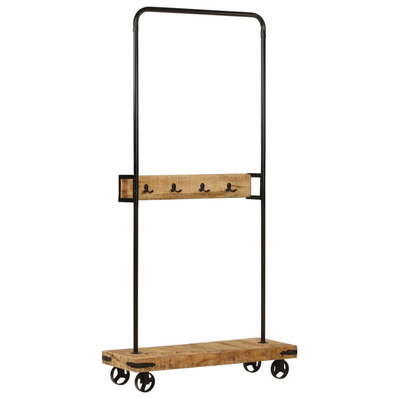 Load image into Gallery viewer, Vidaxl kledingrek met wieltjes 90x35x190 cm massief mangohout en ijzer
