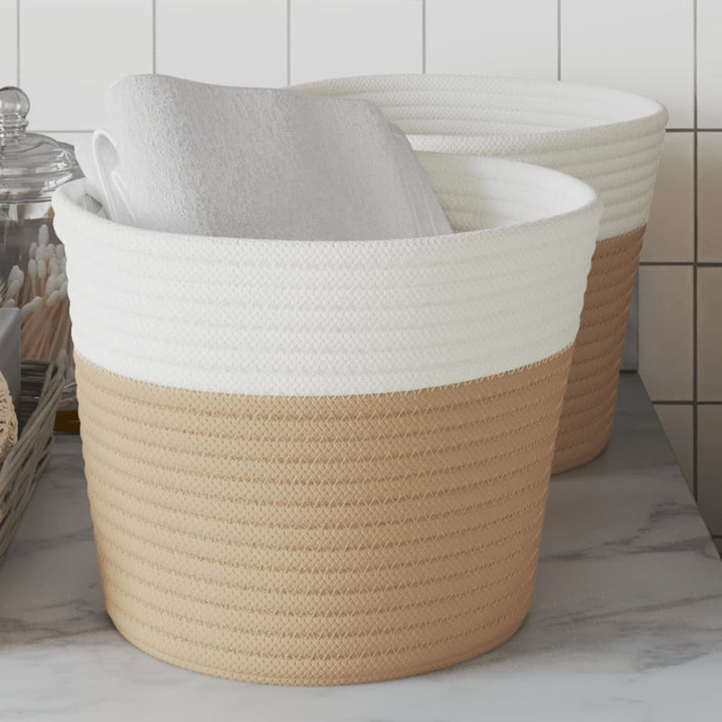 Load image into Gallery viewer, Vidaxl opbergmanden 2 st ø 24x18 cm katoen beige en wit
