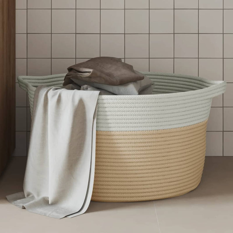 Load image into Gallery viewer, Vidaxl opbergmand ø 40x25 cm katoen beige en wit
