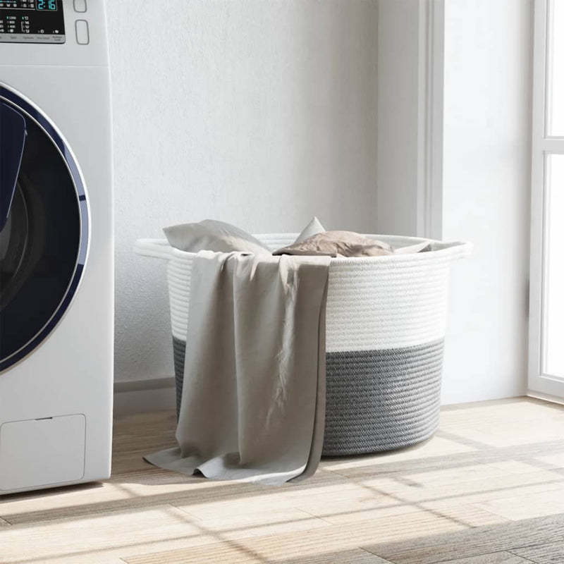 Load image into Gallery viewer, Vidaxl wasmand ø 55x36 cm katoen grijs en wit
