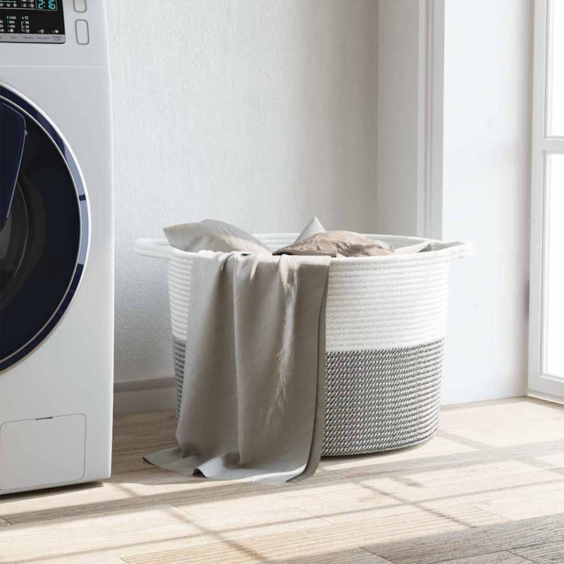Load image into Gallery viewer, Vidaxl wasmand ø 55x36 cm katoen grijs en wit
