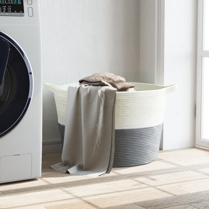 Load image into Gallery viewer, Vidaxl wasmand ø 60x36 cm katoen grijs en wit
