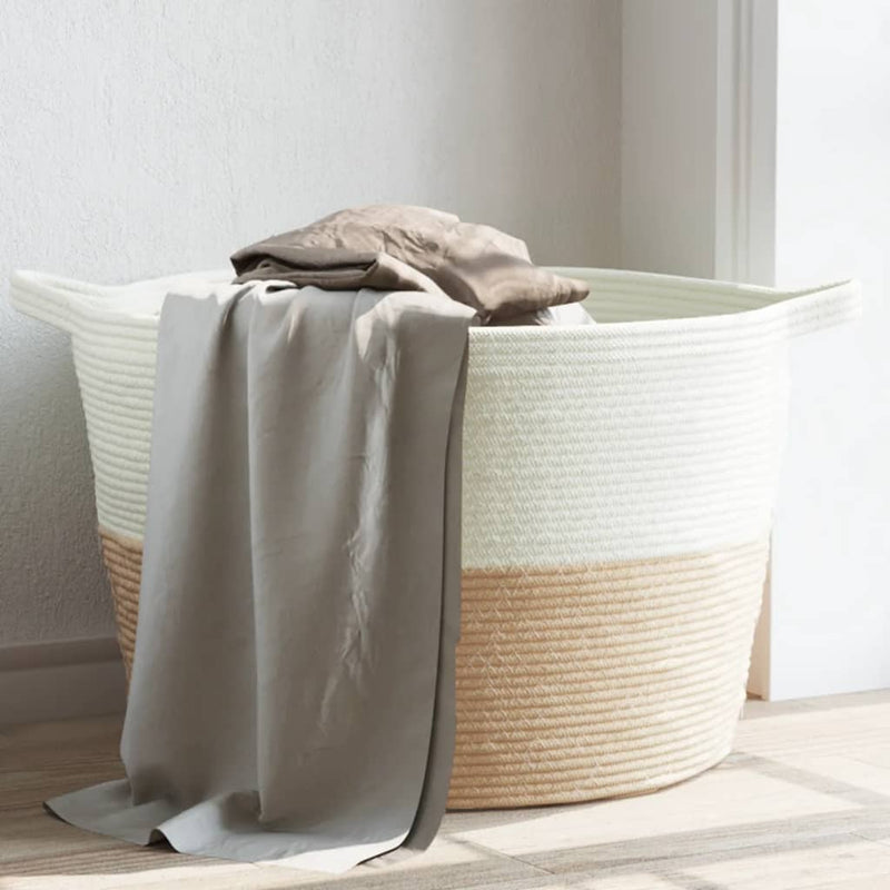 Load image into Gallery viewer, Vidaxl wasmand ø 60x36 cm katoen beige en wit
