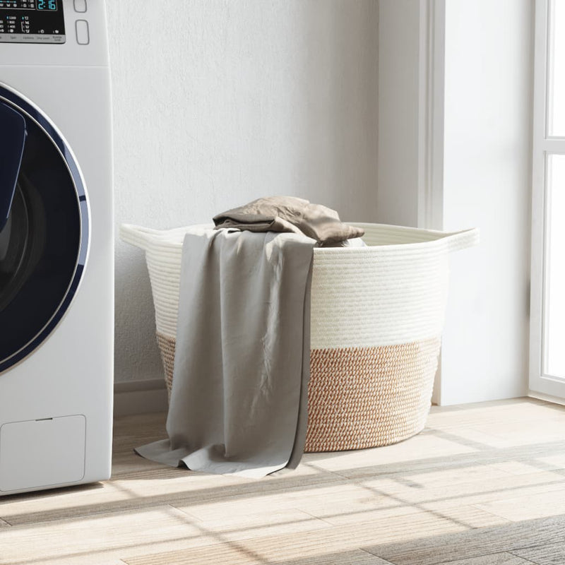 Load image into Gallery viewer, Vidaxl wasmand ø 60x36 cm katoen bruin en wit
