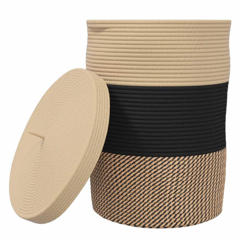 Load image into Gallery viewer, Vidaxl opbergmand met deksel ø 37x50 cm katoen zwart en beige
