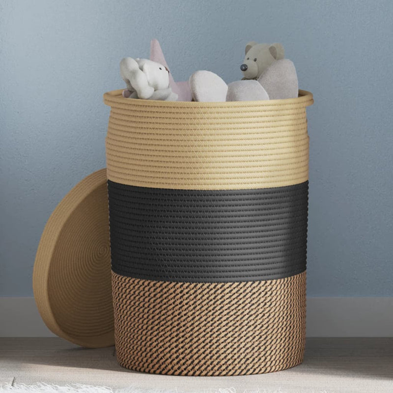 Load image into Gallery viewer, Vidaxl opbergmand met deksel ø 37x50 cm katoen zwart en beige
