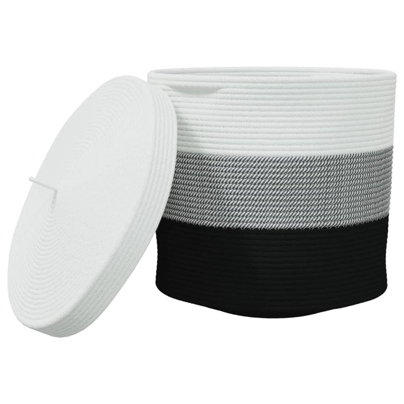 Load image into Gallery viewer, Vidaxl opbergmand met deksel ø 40x35 cm katoen wit en zwart
